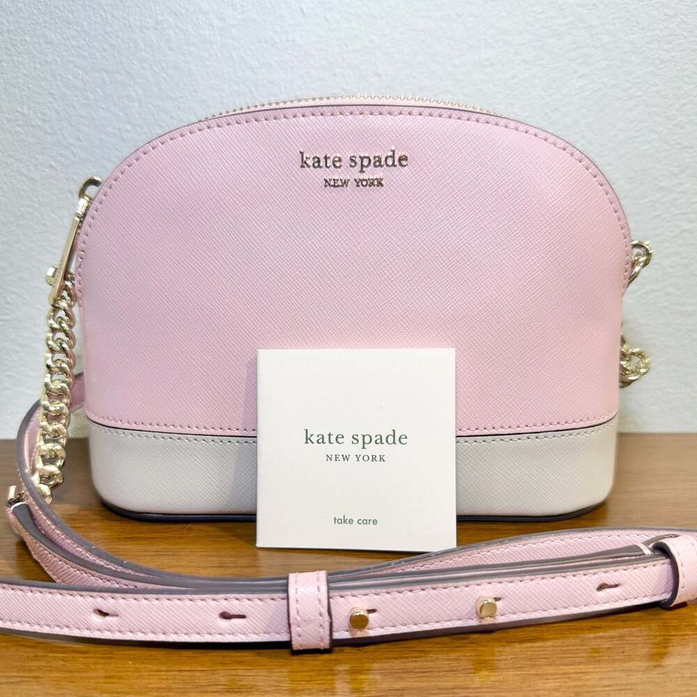Kate Spade Spencer Small Dome Crossbody Bag in Tutu Pink and Crisp Linen